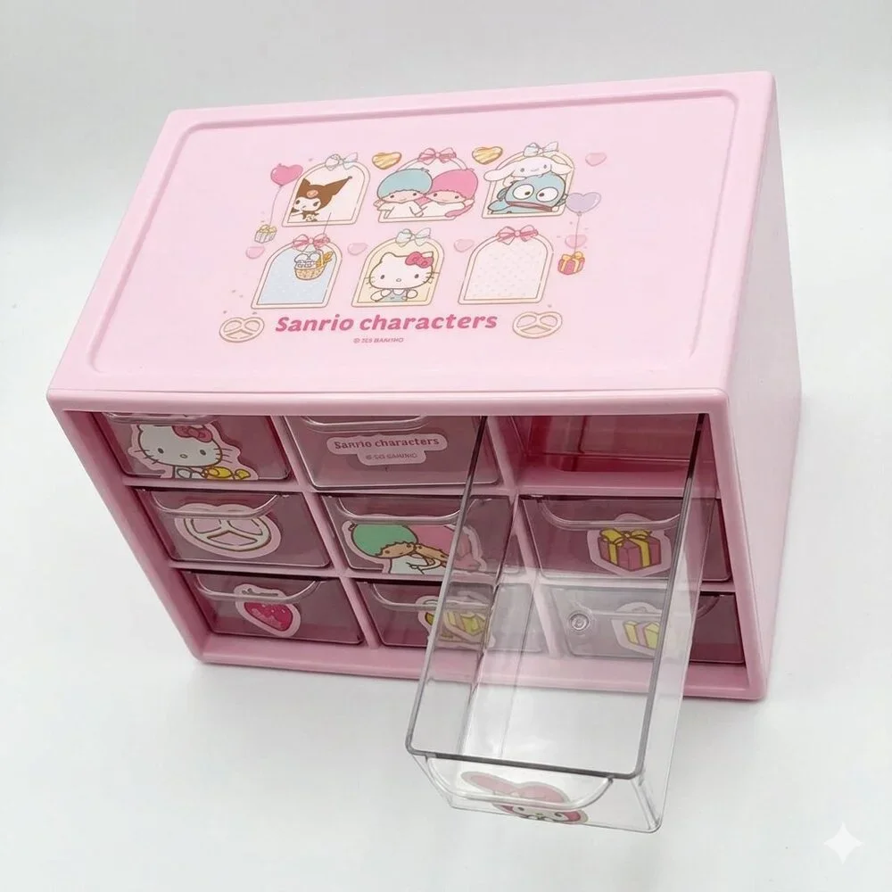 Miniso x Sanrio Pink 9-Drawer Plastic Desktop Organizer | Kawaii Hello Kitty